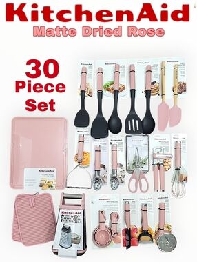 KitchenAid Matte-Dried-Rose 30-Piece Utensil Set Pink Kitchen Tools Bundle